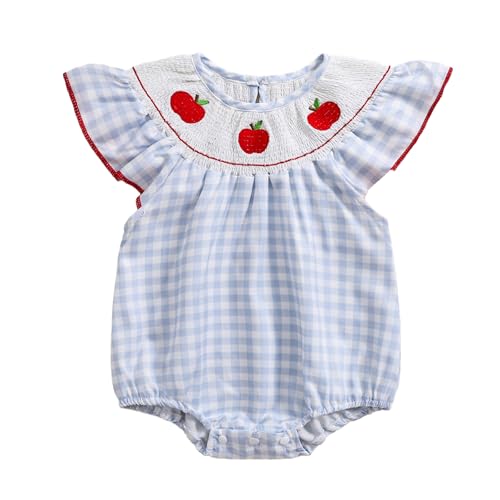 Image of Kayotuas Newborn Baby Girls Halloween Outfit Smocked Bubble Romper Embroidery Pumpkin Ghost Bodysuit Toddler Fall Clothes