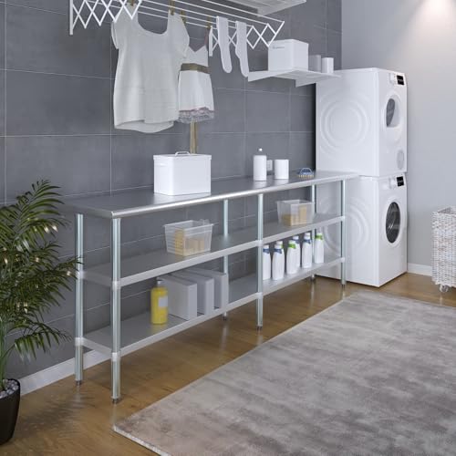 Image of AmGood Stainless Steel Work Table with 2 Shelves | NSF | Metal Utility Table (96 inch Long x 18 inch Deep)