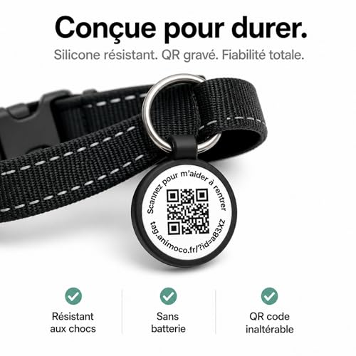 Médaille chien chat QR code Animoco : lot de 2 plaques d'identification étanches