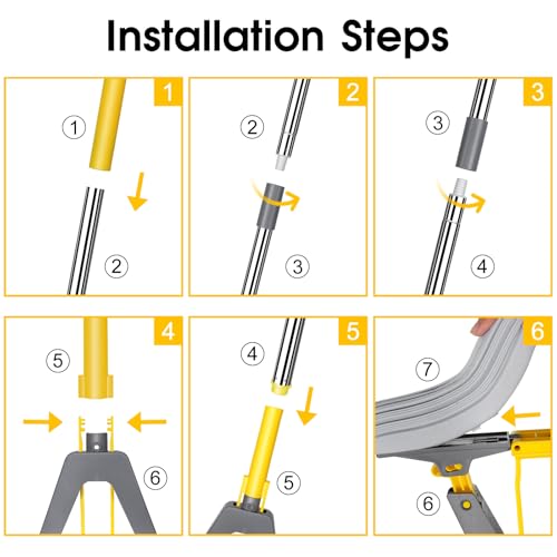 MASTERTOP Easy Floor Cleaner with Self-Squeeze Wringing, Hands-Free Extended Highly-Absorbent PVA Sponge Mop for Laminate, Tile, Hardwood Floor - Send 3pcs Sponge Mop Heads