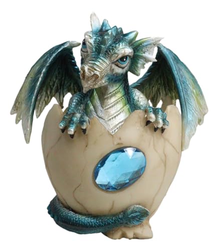 Ebros March Birthstone Dragon Egg Statue Aquamarine Blue Gem Birthday Dragon Hatchling Figurine Fantasy Collector