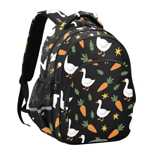 Emelivor Duck Carrots Black Kids Backpack Toddler School Backpack Bookbag Backpacks Book Bag for Girls,S2