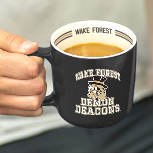 Image of Logo Brands NCAA Wake Forest Demon Deacons 15 oz Stripe Coffee Mug - Vintage Team Logo, Inside Print & Stripes, Microwave & Dishwasher Safe- Great Gift For Fans & Alumni