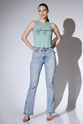 Image of OM SAI LATEST CREATION Crop Tops for Women || Ribbed Solid Chest Printed Crop Top for Girls || Text & Hart Print with Round Neck & Sleeveless Crop Top for Women || Tank Top.