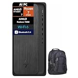 HP OmniDesk AI PC Desktop (AMD Ryzen 7 8700G, 64GB DDR5, 4TB PCIe SSD, AMD Radeon 780M, 400W PSU, WiFi 6, Bluetooth 5.4, RJ-45, 1 Display Port, HDMI, Win 11 Home) w/Premium Backpack