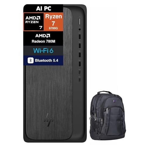 Image of HP OmniDesk AI PC Desktop (AMD Ryzen 7 8700G, 64GB DDR5, 8TB PCIe SSD, AMD Radeon 780M, 400W PSU, WiFi 6, Bluetooth 5.4, RJ-45, 1 Display Port, HDMI, Win 11 Pro) w /Premium Backpack