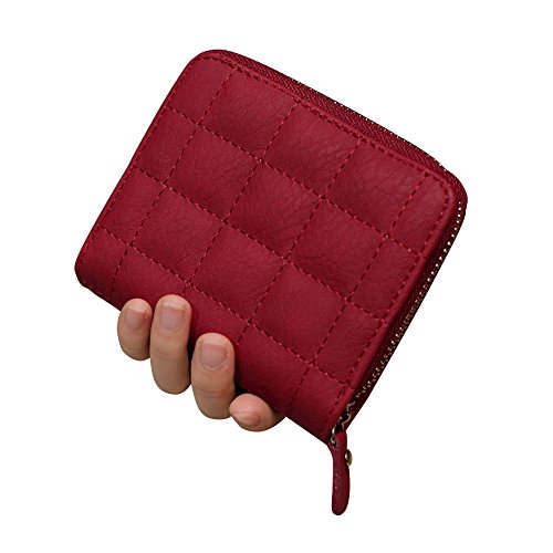 Woolala Womens Wallet Court Plaid Vintage Vegan Cuir Fermeture Éclair Carte Titulaire Petit Sac À Main, Rouge Cover