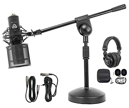 (1) Rockville RCM PRO Studio/Recording Condenser Microphone w Samsung Capacitors Bundle with (1) Rockville RDMS70 Desktop Mic Stand with Boom, (1) Rockville PRO-M50 Studio Headphones (3 Items)