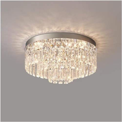 Modern Chrome Crystal Ceiling Light 17.7" - Dimmable LED Drum Raindrop Flush Mount Ceiling Fixture. Round Raindrop Crystal Chandeliers Compatible with Dining Room, Living Room, Bathroom, Bedroom , cha