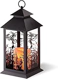 National Tree Company Halloween Lantern with LED Lights, Carved Images of Witches, Haunted House, 12 inches
