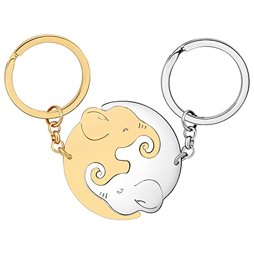 WEVENI Cute Elephant Gifts Couples Stainless Steel Elephant Keychains Key Ring Charm Jewelry for Women Girls
