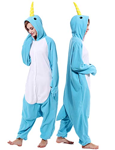 Unisex Narwhal Onesie Adult Pajamas Animal Halloween Costume Cosplay One Piece Sleepwear