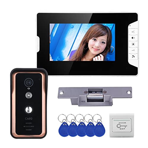 Videoportero con cámara de alta definición, Wired 7 pulgadas Video Portátil Video Video Intercom Sistema de timbre 1 Monitor 1 RFID IR-CUT Cámara + bloqueo magnético eléctrico Audio claro, Fácil de in