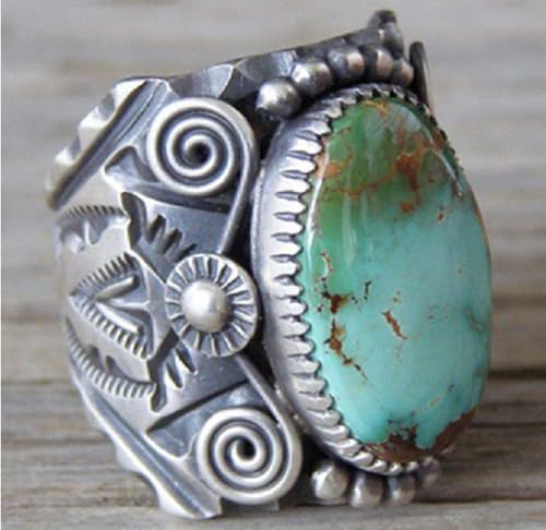 LVSHI 925 Sterling Silver Ring Climbing Oval Cut Natural Bohemia Turquoise Jewelry Turquoise Bridal Ring Women's Ring Size 6-10 (Size 7)2