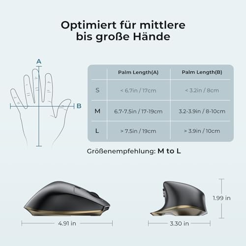iClever Bluetooth Maus Kabellos, Ergonomische Maus, – Ansicht 6