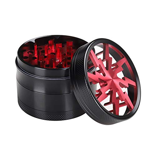 AIZUNMEI Spice Herb Grinder, 2.5 inch 4 Pieces Metal Grinders with Pollen Catcher, Magnetic Clear Top Lid (Red)