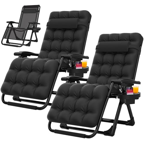 Suteck Zero Gravity Chair Set of 2, Reclining Camping Lounge Chair w/Removable Cushion, Upgraded Lock and Cup Holder, Reclining Patio Chairs Folding Recliner for Indoor and Outdoor by Suteck - Used condition - US$111.07
