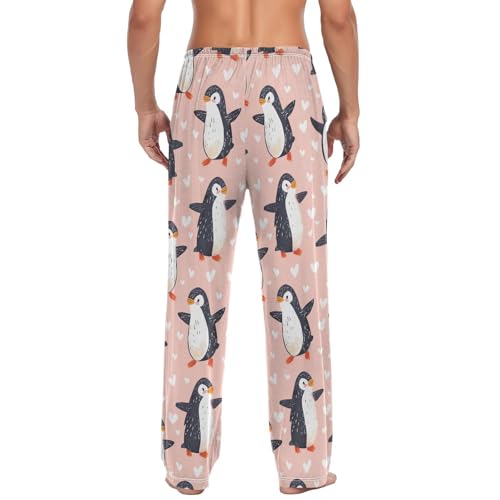 Men’s Cartoon Penguin Pajama Pants with Pockets, Comfortable Lounge Sleep Bottoms#12