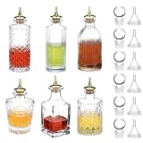 QWORK Glass Bitters Bottle Set of 6 – Zinc Alloy Dash Tops for Home Bars, Restaurants & Cocktail Stations