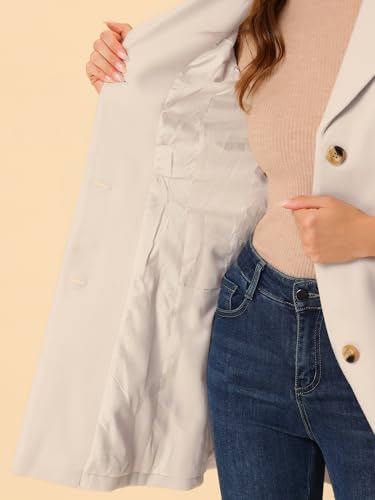 Allegra K Women's Trench Coats Single Breasted Long Outerwear Winter Coat Cream White M - Image 4