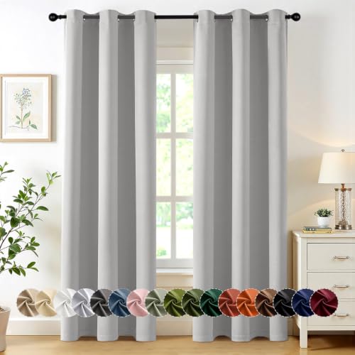 Image of MIULEE Blackout Curtains for Bedroom 2 Panels 40 x 84 Inch Long Silver | Thermal Insulated, Living Room Darkening Grommet Drapes, Noise Reducing, Light Blocking Window Treatments