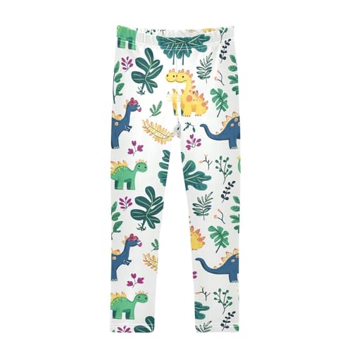 Wusikd Cute Dinosaur Girls' Leggings Toddler Doodles Leaves Plam Kids Yoga Pants Dance Active Tights 5T Multi
