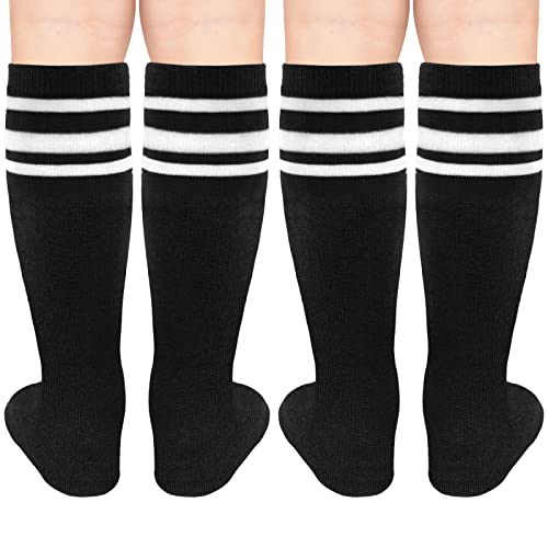 Image of Sarfel Kids Soccer Socks Toddler Soccer Socks Girls Boys Soccer Socks Kids Tube Socks with Stripes Toddler Knee High Socks, 2 Pack Black /White, Black /White, 6-9 Years