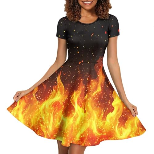 Image of AFPANQZ Womens Casual Summer Lightweight Vintage Dress Short Sleeve Midi Dress Knee-Long Luxury Formal Dress