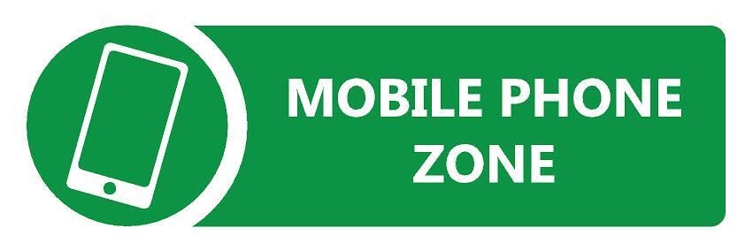 Mobile phone zone safety sign - 1mm flexible Plastic sign (450mm x 150mm)