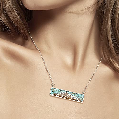 Lauren-Spencer Gemstone Mountain Necklace For Women Turquoise Tumbled Chips Pendant Necklace Dainty Mountain Range Bar Necklaces For Women Girls Nature Jewelry Gift (Mountain Style A-Turquoise+Mixed Sand) #TOP2
