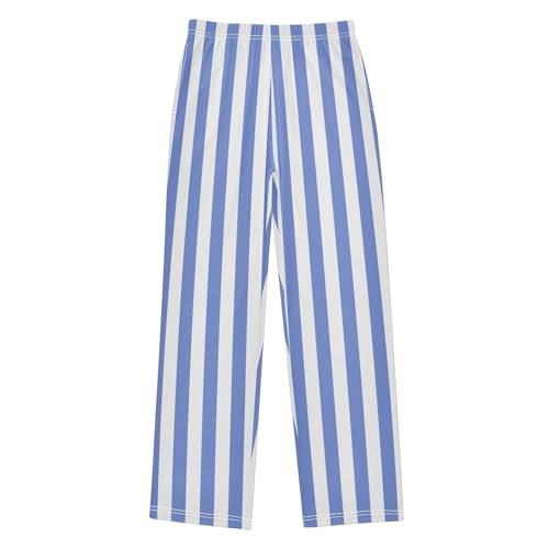 Boys' Pants Blue Vertical Stripe Long Bottoms Jogger Pants Elastic Waist Trousers with Pockets S-XL