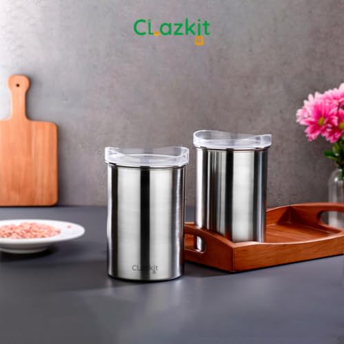 Image of Clazkit Stainless Steel Airtight Containers With Lid|Kitchen Container Set with Glossy Finish|Multipurpose Storage Containers for Kitchen, Set of 2 (1100ml), Silver