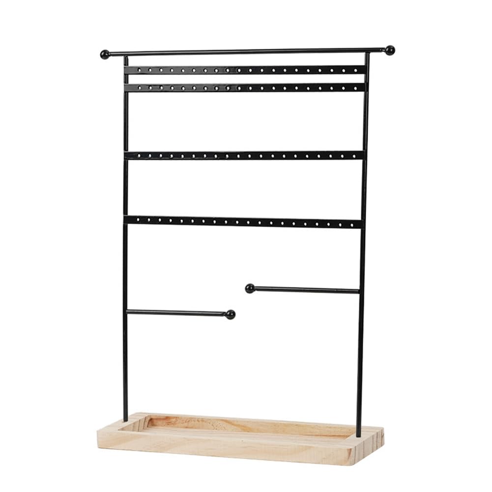 Présentoir de boucles d'oreilles noir à 7 niveaux et 80 trous pour rangement