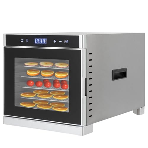 awolsrgiop 6 Etagen Dörrautomat Edelstahl, 700W Lebensmittel-Dehydrator, Food Dehydrator Dörrautomat Dörrapparat, LED-Display, 24 Std. Zeitschaltuhr, Temperatur einstellbar (95-167 ℉) (Silber)