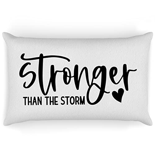 Stronger Than The Storm Throw Pillow Case 12″×20″，Minimalism Style Motivational Quote Decorative Cushion Cover for Therapy Office Psychological Consultation Room,Self Love Gifts for Women Men Teens