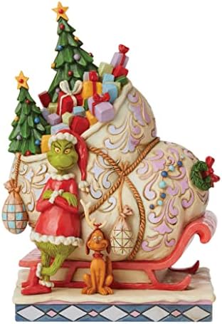 Enesco Jim Shore Dr. Seuss The Grinch and Max Standing by Sleigh Figurine, 8.46 Inch, Multicolor