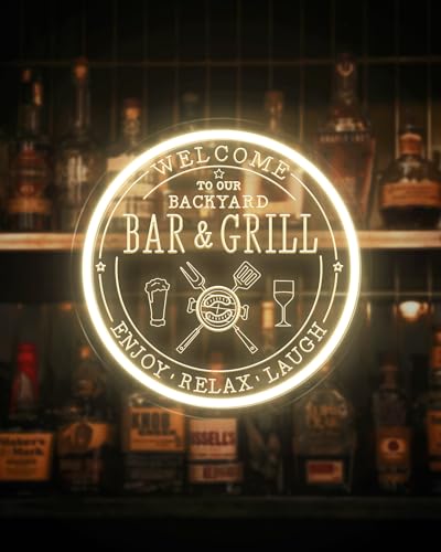 Image of Bar & Grill Neon Sign for Home Bar Wall Art Decor, Dimmable LED Neon Lights Bar and Grill Signs for Backyard Patio Garden Yard BBQ Birthday Party, Grilling Light Up Sign for Housewarming Gifts