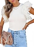 SHEWIN Womens Tops Causal Short Sleeve Shirts Loose Crew Neck Tshirts Shirts Lightweight Summer Tops for Women 2025,US 8-10(M),White