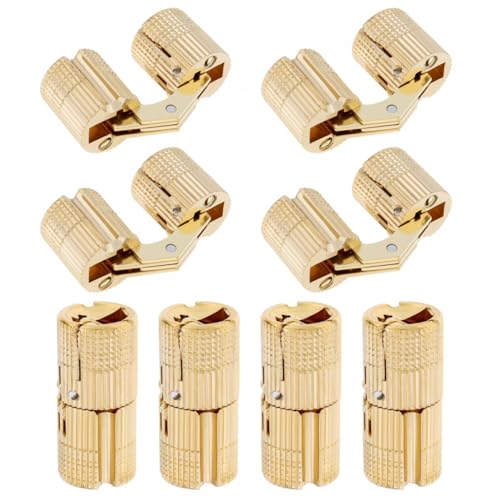 8Pcs 14 mm Hidden Brass Barrel Hinges,180 Degree Opening Angle Invisible Hinges for Wooden Box/Jewelry Box/DIY Hand Craft,Gold