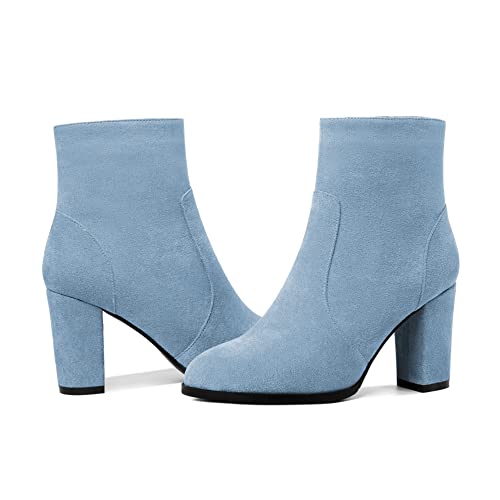 Mettesally Womens Ankle Boots Round Toe Chunky Block High Heels Slip On Side Zipper Boots Closed Toe Office Boots Shoes4