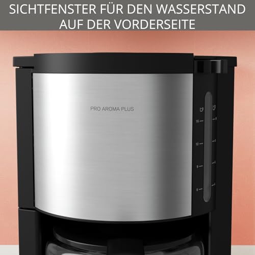 Foto von Krups KM3210 Pro Aroma Plus Filterkaffeemaschine, 10 Tassen, 1,25 L, 30-Minuten-Warmhaltefunktion, sichtbares Wasserstands Fenster, Tropfstopp-System, Schwarz mit Edelstahlapplikationen