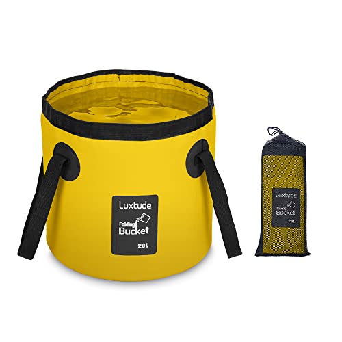 Luxtude Collapsible Bucket with Handle, 5 Gallon Bucket(20L), Portable Camping Bucket, Ultra Lightweight Outdoor Basin Fishing Bucket, Folding Bucket for Fishing, Camping, Hiking, Car Washing (Yellow)