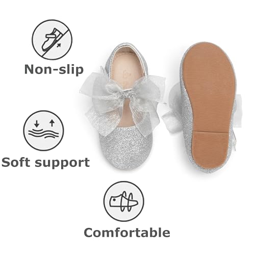 THEE BRON Girls Glitter Mary Jane Flats Shimmery Princess Style Shoes for Toddler Party(AF480 Silver/8M) by THEE BRON - Used condition - Image 7