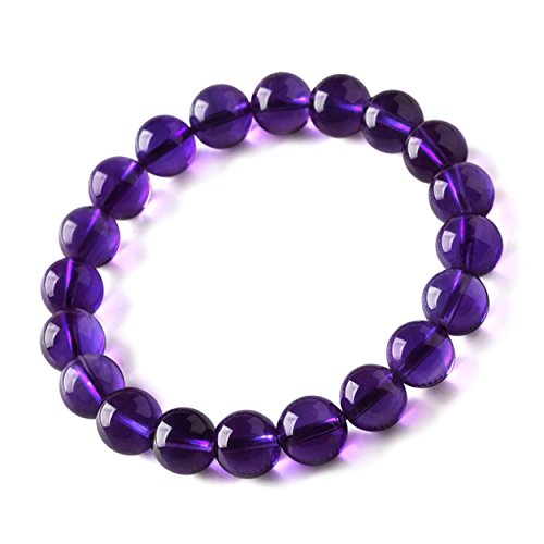 Bracelet améthyste 10mm en perles rondes de cristal de quartz naturel d'Uruguay extensible