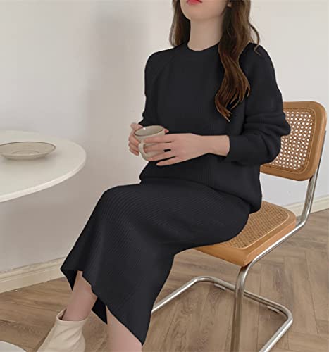 Image of chouyatou Women's Two Piece Sweater Skirt Sets Knit Sweater Top Bodycon Skirt 2 Piece Outfits