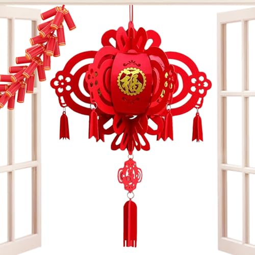 Linterna de Año Nuevo, Faroles de Año Nuevo Chino - Linterna roja del palacio de Año Nuevo chino con el carácter chino 'Fu' - Colgante de la suerte para la fiesta de primavera, adorno de c