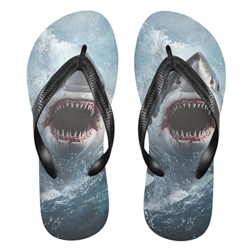 Sinestour Blue Shark Water Flip Flops for Beach Thong Sandals Anti-slip Lightweight Flat Slippers for Indoor Outdoor House
