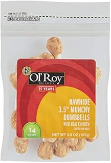 Ol' Roy Rawhide Munchy Dumbbells with Real Chicken (14-3.5" Dumbbells Per Pack) Ol