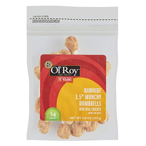 Ol' Roy Rawhide Munchy Dumbbells with Real Chicken (14-3.5" Dumbbells Per Pack) Ol