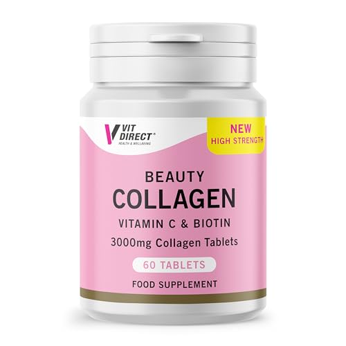 Vit Direct - Beauty Collagen Tablets (Plus Biotin) - 60 Tablets - Two Month Supply - Daily Supplement - for Healthy Hair, Skin & Nails - High Strength - Collagen Supplements for Women